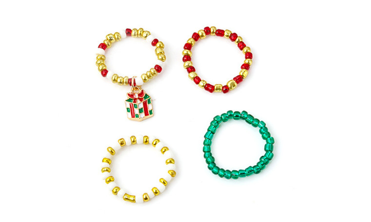 NEW 4pcs/set Christmas collection colorful beads creative temperament ring 5858