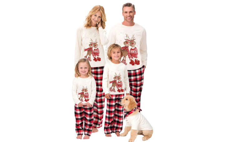 NEW  Christmas elk printing parent -child long -sleeved pajamas suit  5888