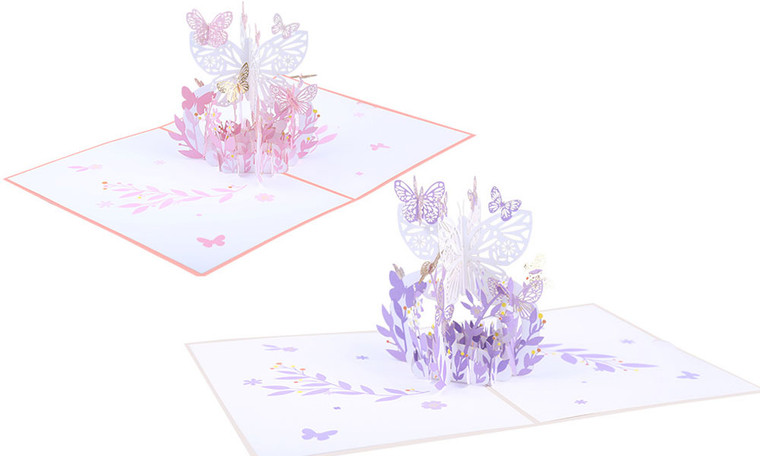 NEW Butterfly flower basket blessing 3D paper carving creative gift card 5946