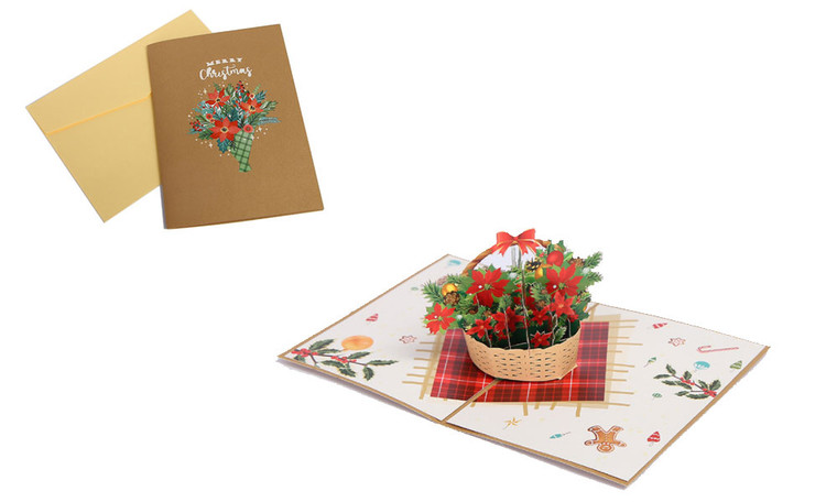 NEW 3D three -dimensional greeting card handmade Christmas gift Christmas flower basket greeting card 5947