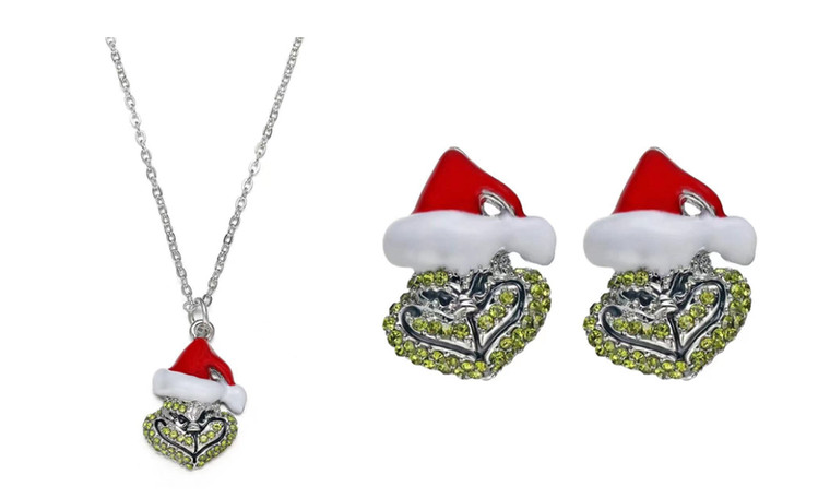 NEW Santa Claus pendant alloy necklace inlaid diamond earrings 5972