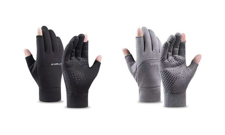 NEW 1PC Men's warm fleece riding waterproof non-slip telefingers glove with two fingers exposed for fall and winter 6036