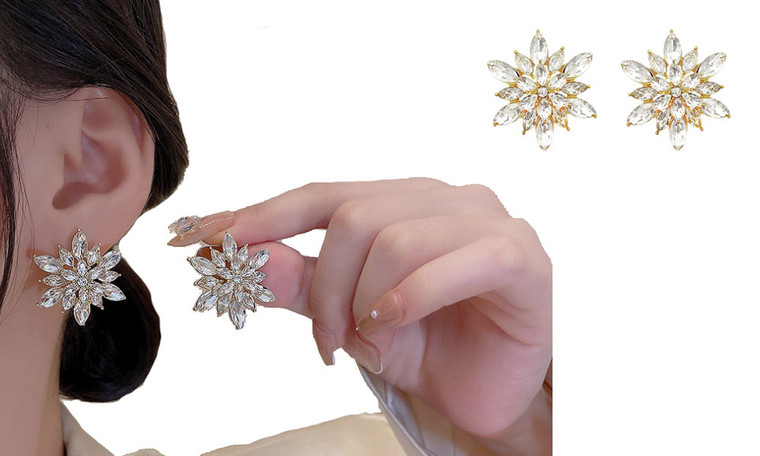 NEW Exquisite full-diamond snowflake earrings 6113