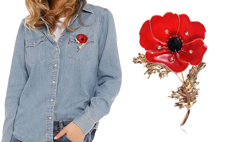 2302 NEW Large Red Poppy Flower Brooch Pin   6174