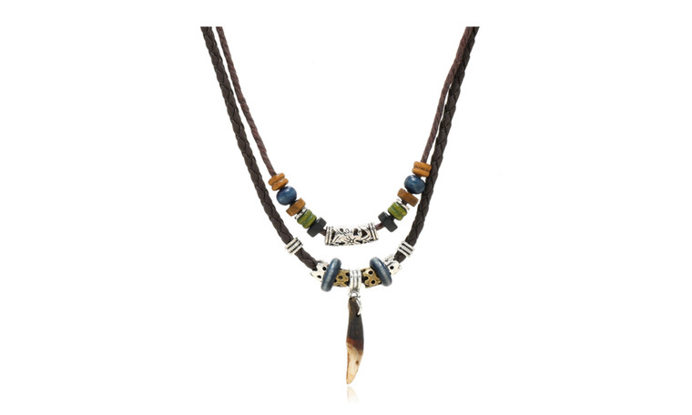 2302 NEW National style woven crescent pendant beaded necklace 6161