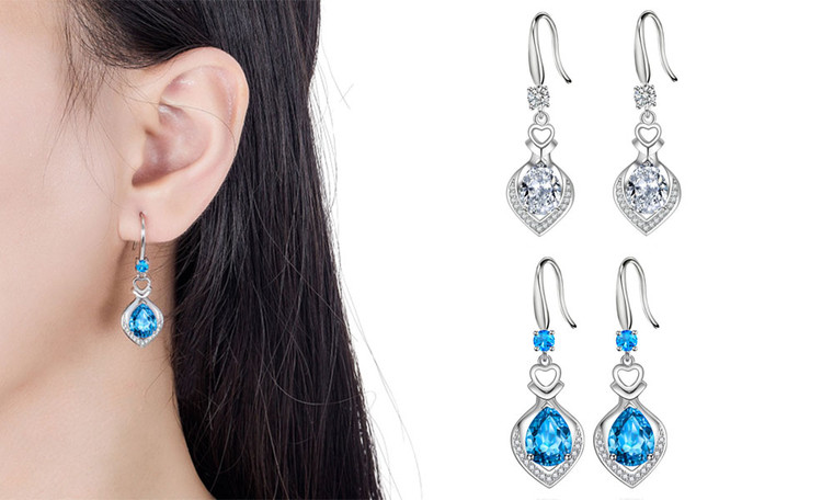 2302  NEW   Water drop ear hook glittering heart earrings with micro-set zircon female ear hook medium and long earrings 6310
