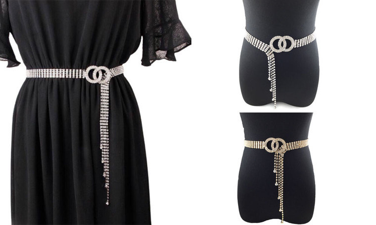 2302  NEW  Double-ring belt Women's versatile inlaid tassel waist chain  6316
