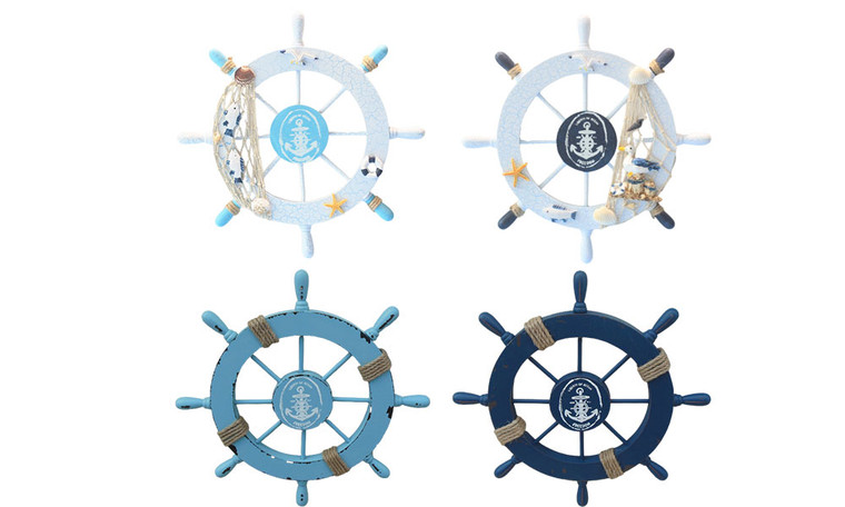 2302  NEW  Mediterranean style creative home 28cm ship rudder trim wall decoration helmsman wooden craft  6328