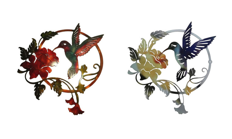 2302  NEW   Metal bird art decoration living room hummingbird flower outdoor metal circular wall pendant  6329