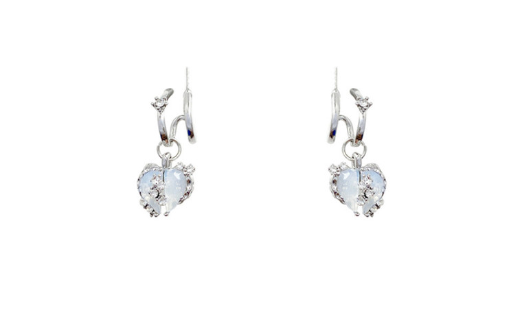 2303 NEW  Silver needle zircon split love earrings 6344