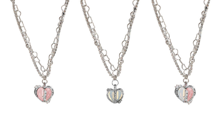 2303  Split love multi-layer diamond zircon necklace   6347