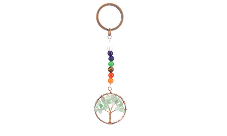  2303 NEW Colorful stone agate crystal bead gravel life tree key chain pendant fortune tree key chain 6609