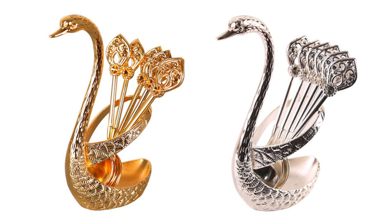 2303  NEW 6pcs tableware swan shelf spoon set 6377