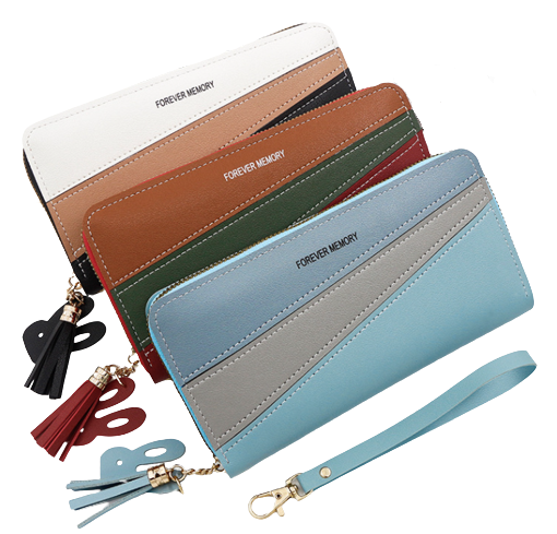 2303NEW-Long zipper wallet leather matching color6507