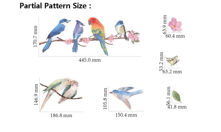 2303 NEW Spring Colored Branches, Flowers, Birds, Butterflies, Static Glass Stickers, Window Glass, Window Wall Stickers 6621