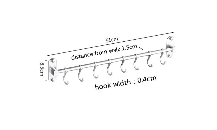 2303 NEW  Perforation-free space aluminum pole wall mounted shelf with 50cm 8 hooks 6631