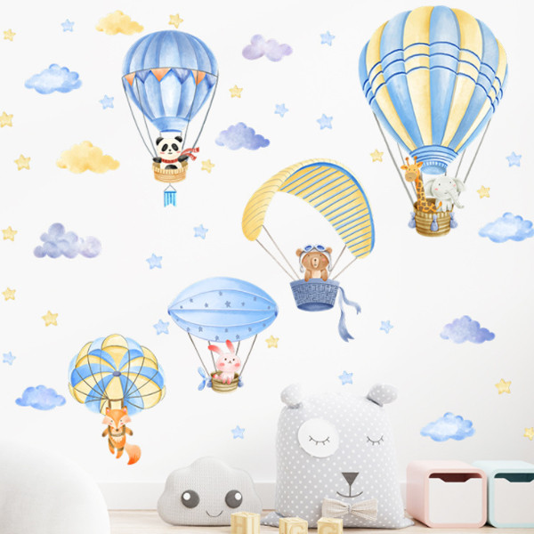2303 NEW Cartoon Animal Hot Air Balloon Kindergarten Children's Bedroom Home Decoration Wall Decal 6632