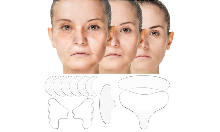 2303  NEW 11 Pieces Reusable Silicone Chest Wrinkle Pads Patches, Silicone Neck Decollete Anti Wrinkle Patches Pad Forehead Face Pad Set    6390