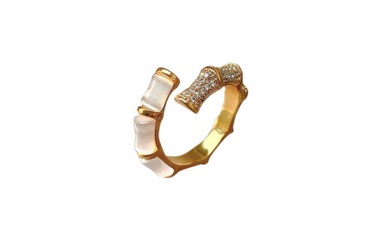 2303 NEW Geometric Bamboo Ring Ornament Women's Opal with Adjustable Opening 6636