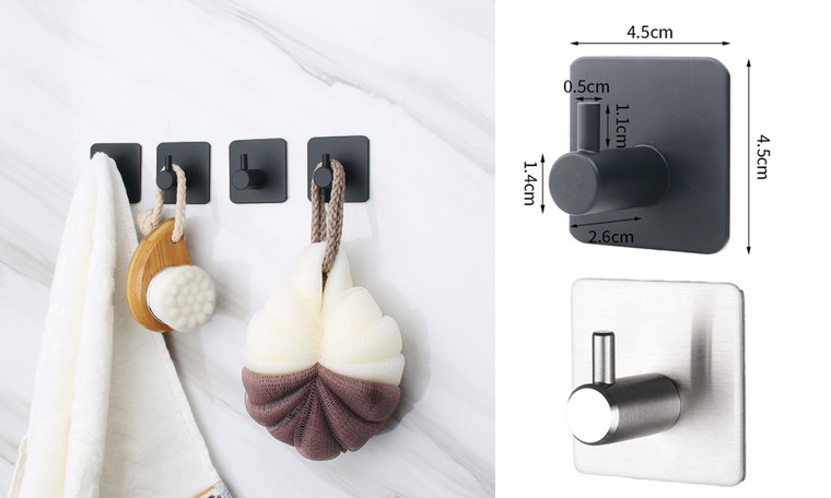2303 NEW  304 stainless steel strong perforated wall hanging bathroom clothes hook adhesive hook 4PC 6645