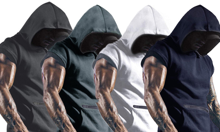 2303 NEW  Men's Sleeveless Personalized Casual Sports Vest Outdoor Fitness Solid Hoodie  6641