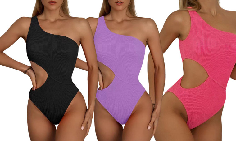 2303  NEW  Bikini Swimsuit One Piece One Shoulder Slim Fit Off Back 6718