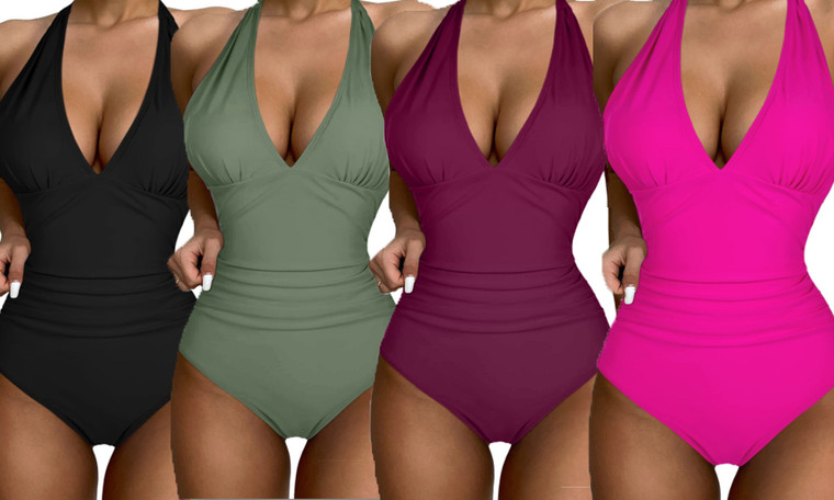 2304 NEW Women's solid color backless one piece swimsuit 6663