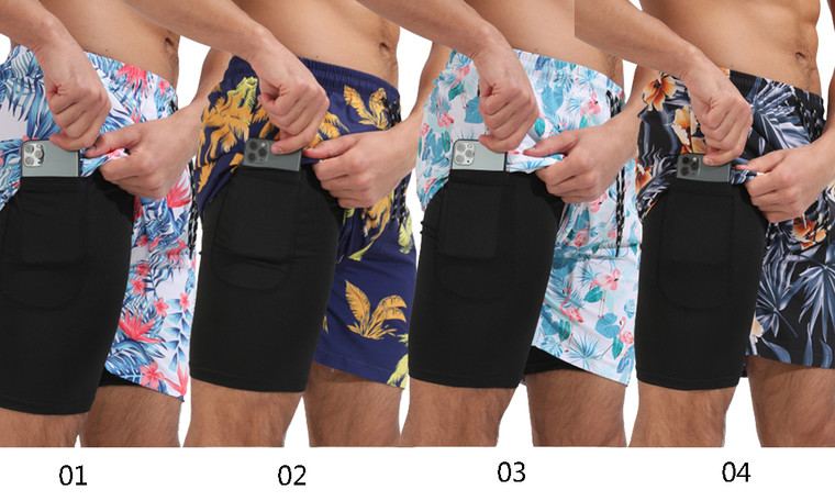 2304 NEW  Men's oversized printed double layer shorts with anti glare casual beach sports shorts 6688