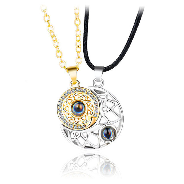2304NEW-MIX2 Sun and moon couple projection necklace6568