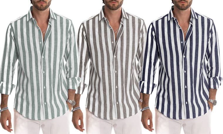 2304  NEW   Men's Shirts Long Sleeve Striped Casual Shirt Button  Regular Fit Tops, Long Lasting Comfort Top for Men  6731