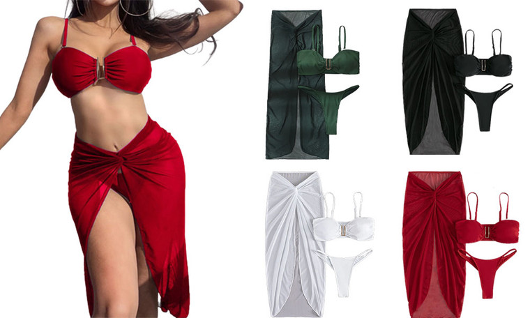 2304  NEW Split mesh long skirt bikini sexy swimsuit three piece set 6847