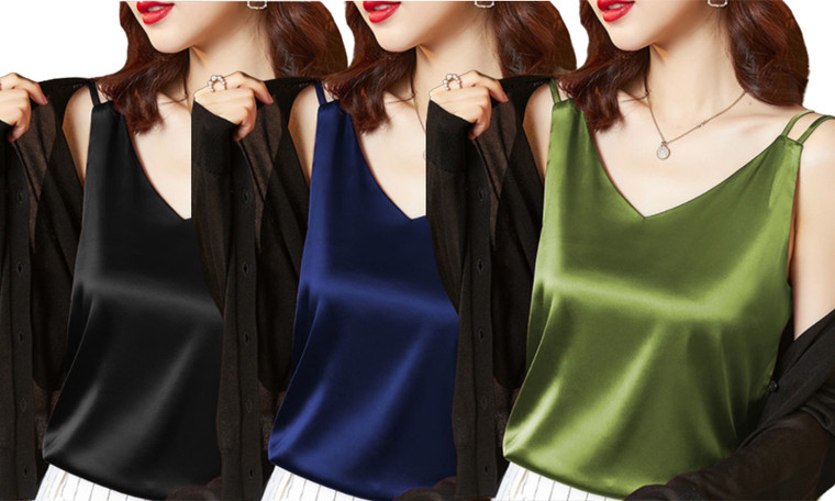 2304  NEW Oversized suspender double shoulder satin bottom vest 6849