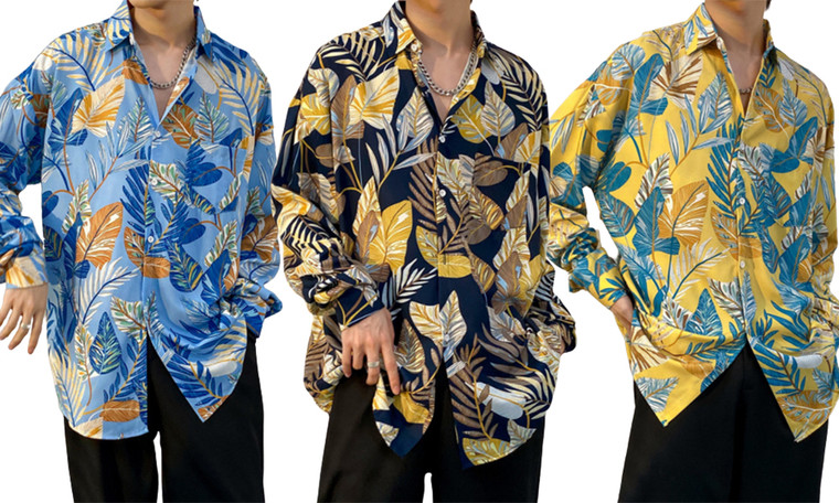 2304  NEW Spring and autumn floral shirts for both men and women 6852