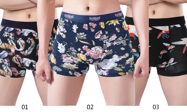 2304  NEW 3PC Men's Large Cotton Printed Underwear Flat Corner Pants 6862