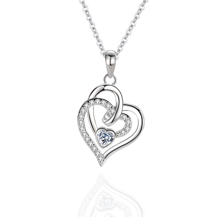 2304NEW-Double heart diamond necklace6906