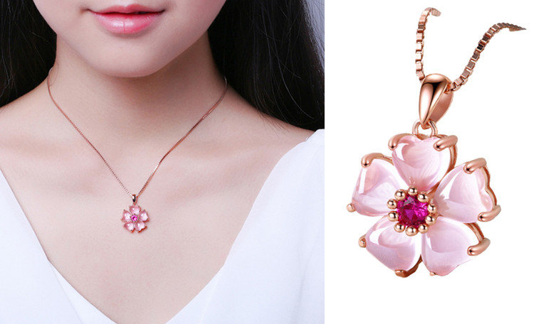 2305 NEW Sweet Peach Heart Pink Crystal Pendant Women's Necklace 7020 LA