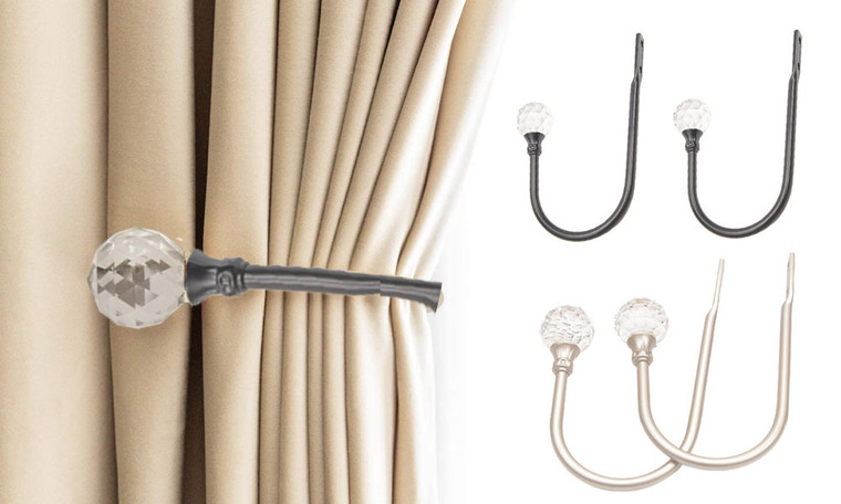 2305  NEW   Curtain Holdbacks Acrylic Crystal Ball Curtain Tie Backs U Shaped Metal Curtain Holdbacks Wall Mounted Curtain Hook backs     6750  