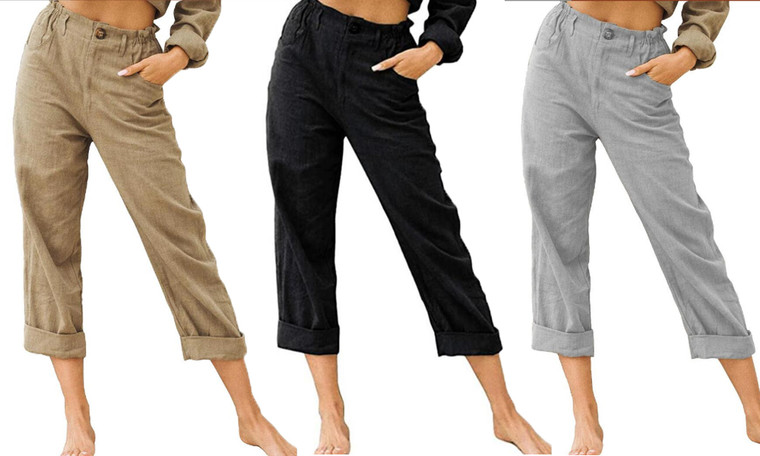  2305 NEW Solid cotton and linen fashionable loose fitting high waisted casual pants 7036LA