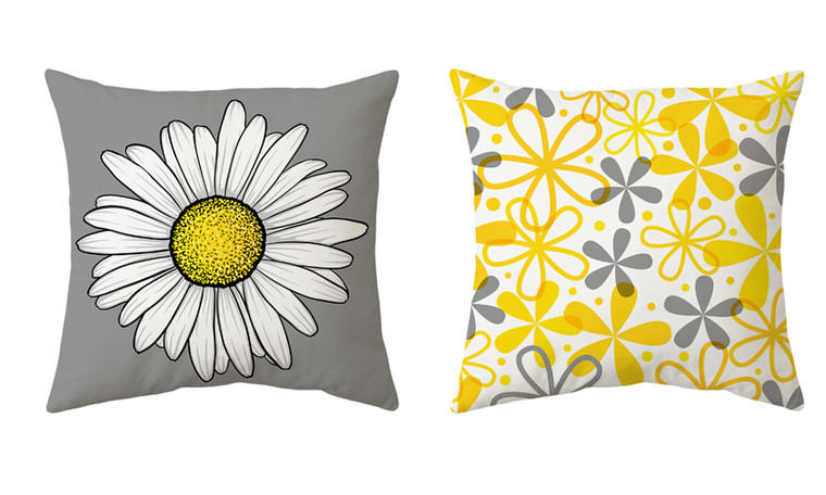 2305 NEW Daisy Pillow Cover Grey Yellow Flower Home Decoration Pillow Cover Cushion Cover 7048 LA