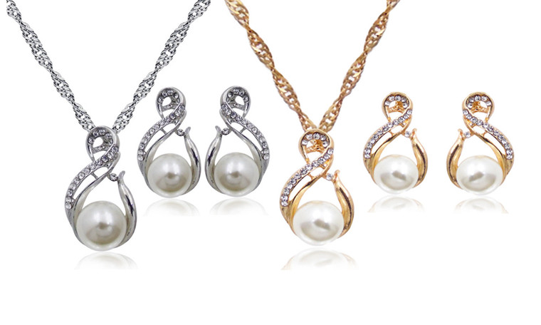 2305 NEW 8-shaped pearl diamond necklace earring set 7116LA