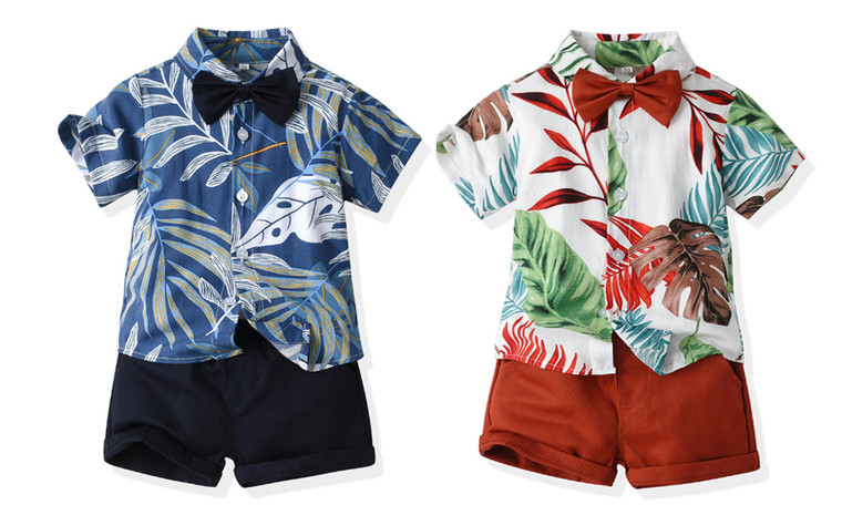 2305 NEW Hawaiian Blouse Shirt Boys' Shorts Casual Two Piece Set 7164LA