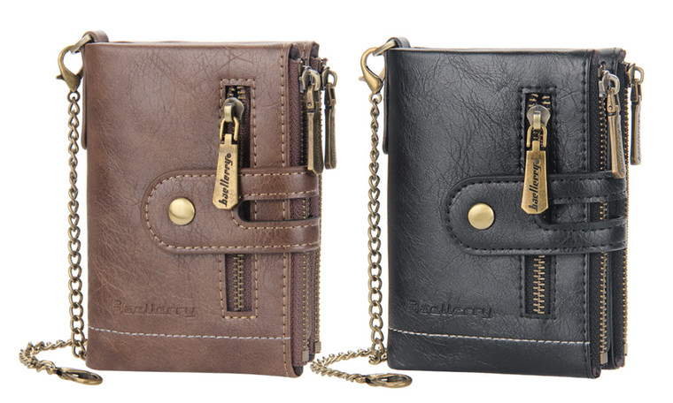 2305 NEW Men's Short Chain Multi Card Wallet with Double Zipper Zero Wallet  7168LA