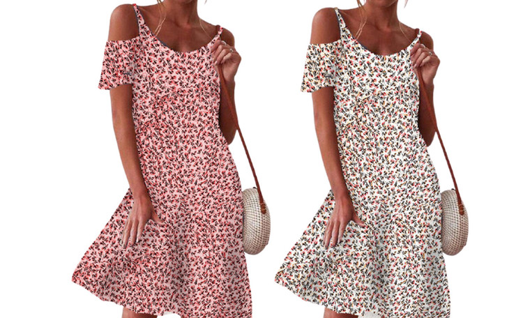 2305 NEW Small floral loose fitting off shoulder dress 7173LA