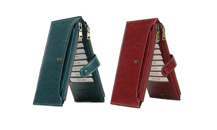 2305 NEW RFID anti magnetic wallet with double zipper, phone bag, card, and leather clip 7180LA