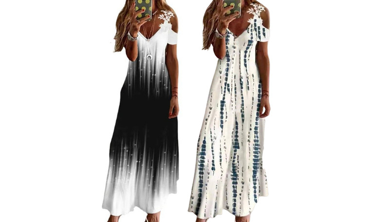 2306 NEW Short Sleeve Floral Long Maxi Summer Beach Swing Dress 7197LA