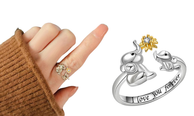  2306 NEW Adjustable Little Daisy Elephant Diamond Double Color Ring 7351  LA