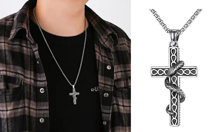 2306 NEW Snake Wrapped Cross Pendant Necklace 7364 LA