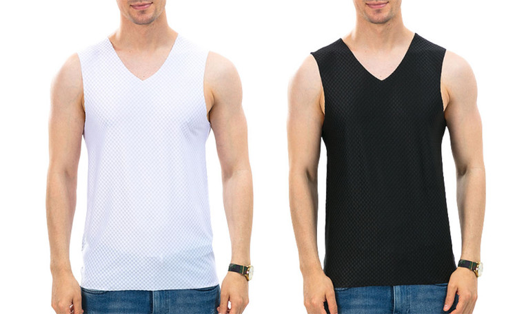 2306   NEW  Checkered Ice Silk Quick Drying Tank Top for Men's Traceless Thin Fit Sports Wide Shoulder Sleeveless LA   6792