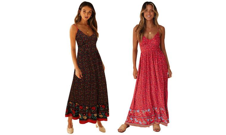 2306 NEW Large Swing Skirt Women's Bohemian V-Neck Strap Fragmented Flower Dress 7406LA