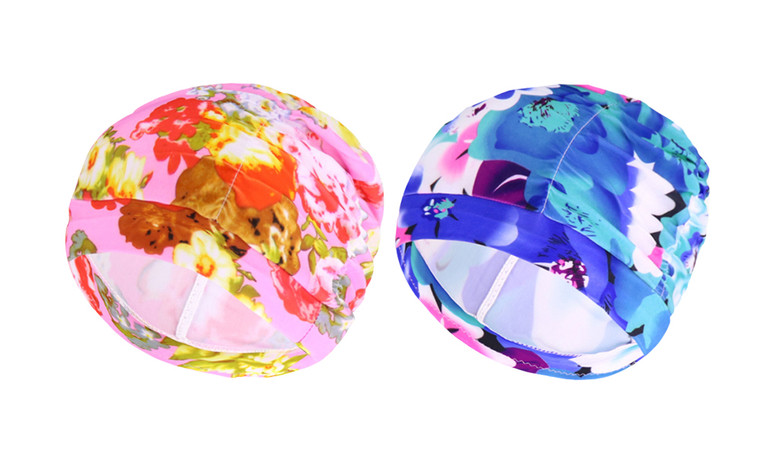 2306 NEW 2PC pleated printed swimming cap  7413LA